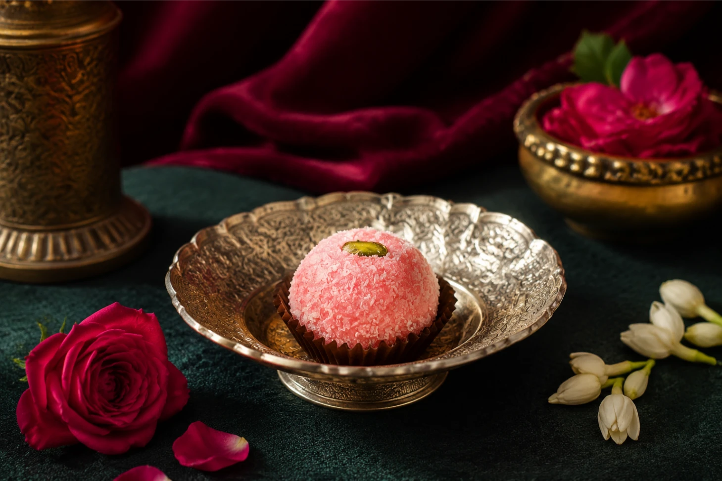 Rose ladoo with Velvet Varq box